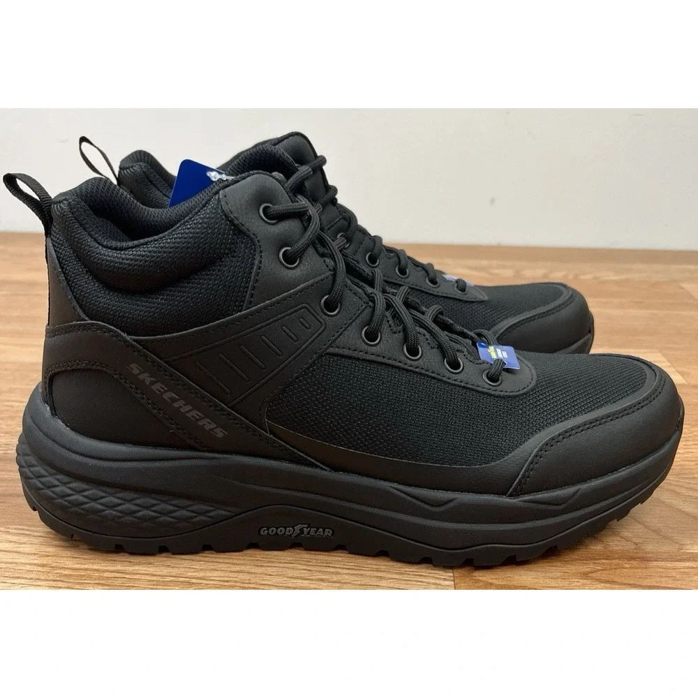 Skechers Work Boots Street Treader Scorron Men's 10.5 Black, Goodyear Soles NEW